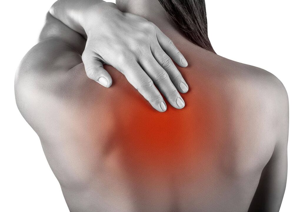 Pain with cervical osteochondrosis.